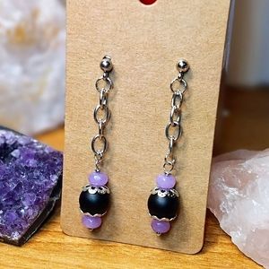 Purple Agate Stainless Steel Earrings.